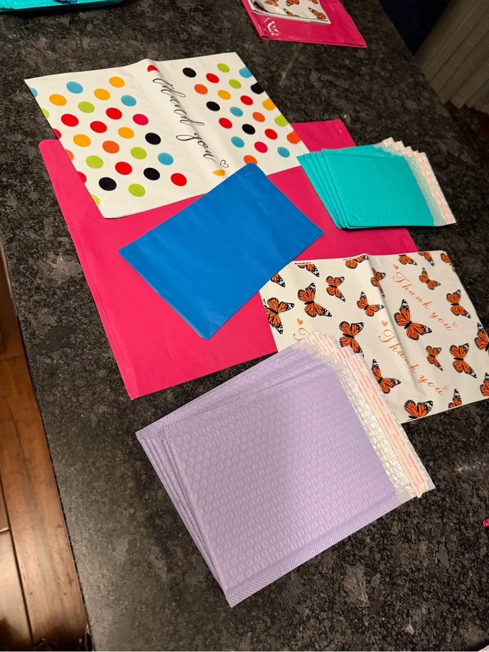 Bundle of 35 Poly & Bubble Mailers Assorted Sizes & Colors Butterfly & Dot Set